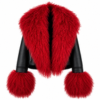 Winter Warm Faux Leather  fur Collar Jacket