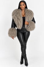 Winter Warm Faux Leather  fur Collar Jacket
