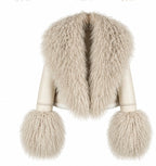 Winter Warm Faux Leather  fur Collar Jacket