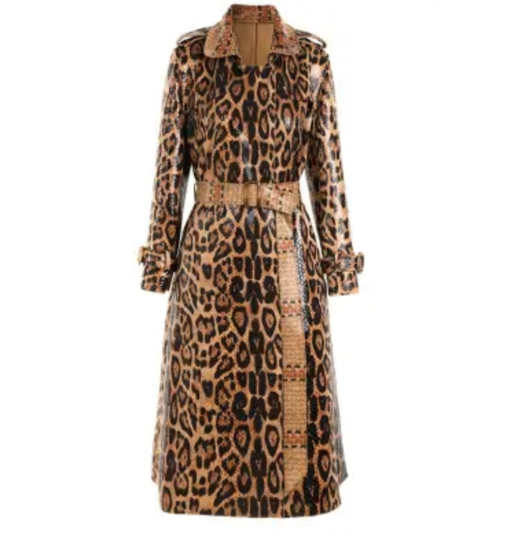 Leopard Print Trench Coat