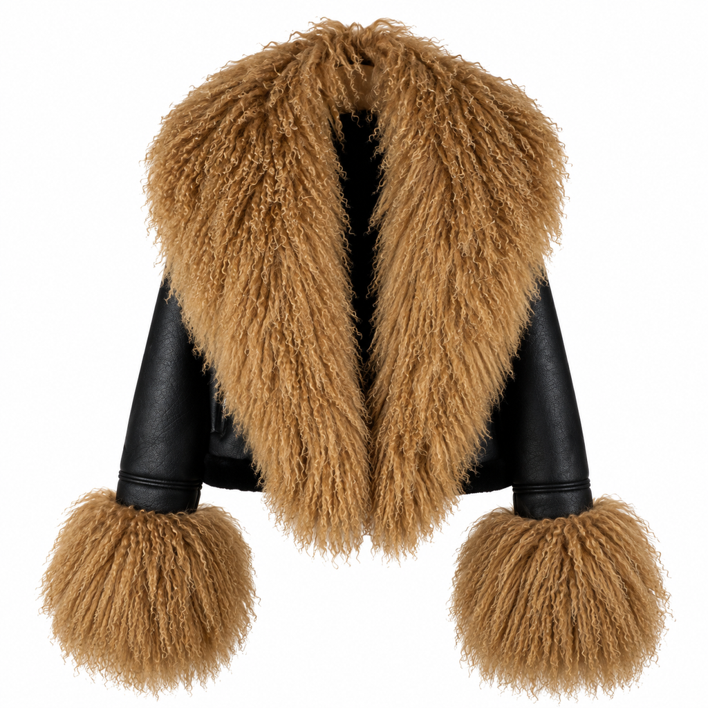 Winter Warm Faux Leather  fur Collar Jacket