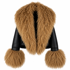Winter Warm Faux Leather  fur Collar Jacket